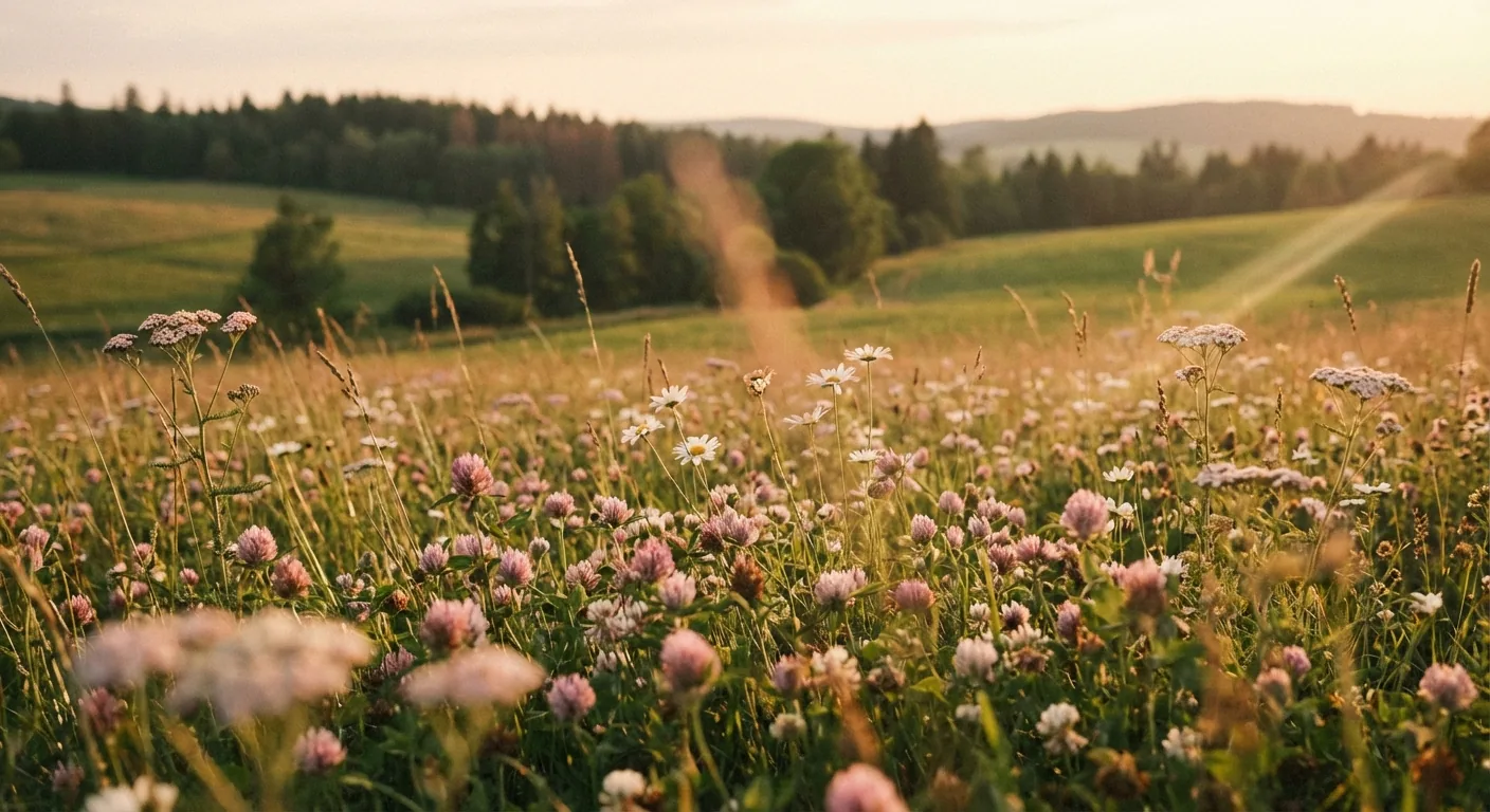 Wildblumenwiese in der goldenen Stunde — der eigene Weg, in voller Blüte